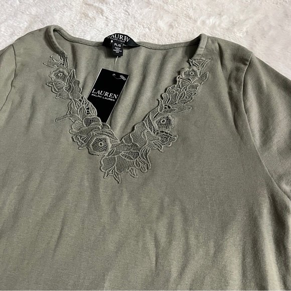 Ralph Lauren Lace-Trim Stretch-Cotton Top Nwt - Picture 4 of 4